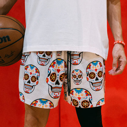 DEUCE MESH SHORTS | DAY OF THE DEAD